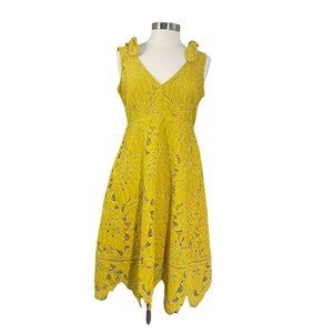 A Pea in the Pod Gold Eyelet Maternity Sleeveless Dress Scalloped Hem Si…